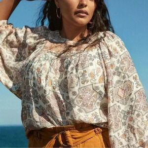 Anthropologie Small 100% Indian Silk Top Peasant Boho Blouse